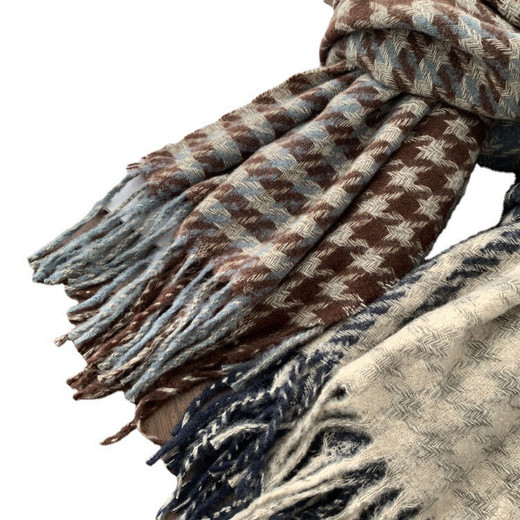 Wholesale male and female all-match Korean version gift boyfriend houndstooth tassel couple scarf