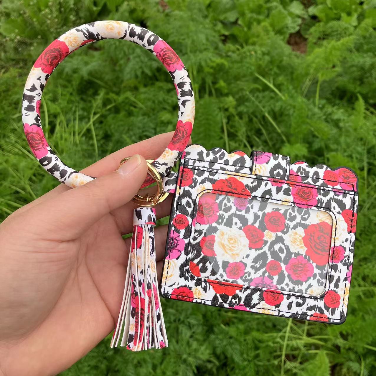 Wholesale Fashion Leopard Print PU Leather Tassel Coin Purse Keychain