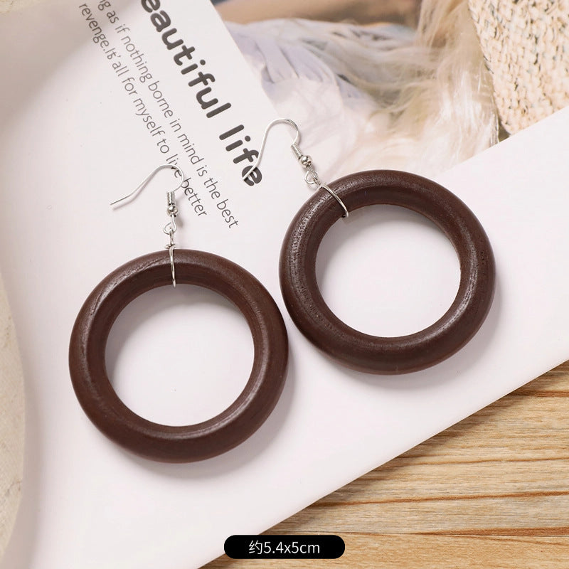 Wholesale Retro wooden exaggerated earrings Chinese ethnic style