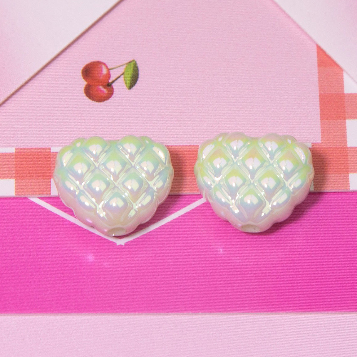 Wholesale 10pcs Cream Waffle Diamond Lattice Love Beads Plated Color Beads