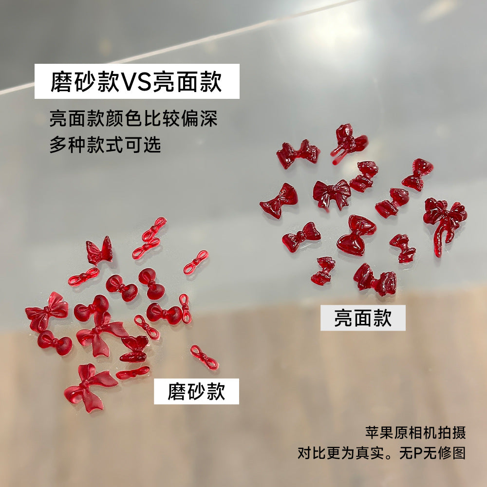 Wholesale 50pcs Bow Nail Art Accessories Burgundy Resin Frosted Mini Three-Dimensional Ribbon Butterfly Bow Tie Nail Decoration