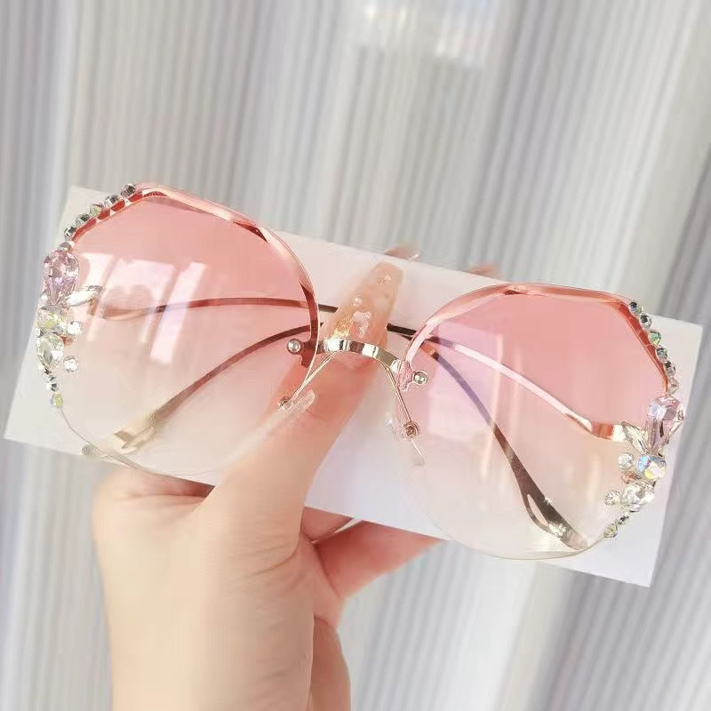 Wholesale Diamond-studded sunglasses UV protection large face glasses