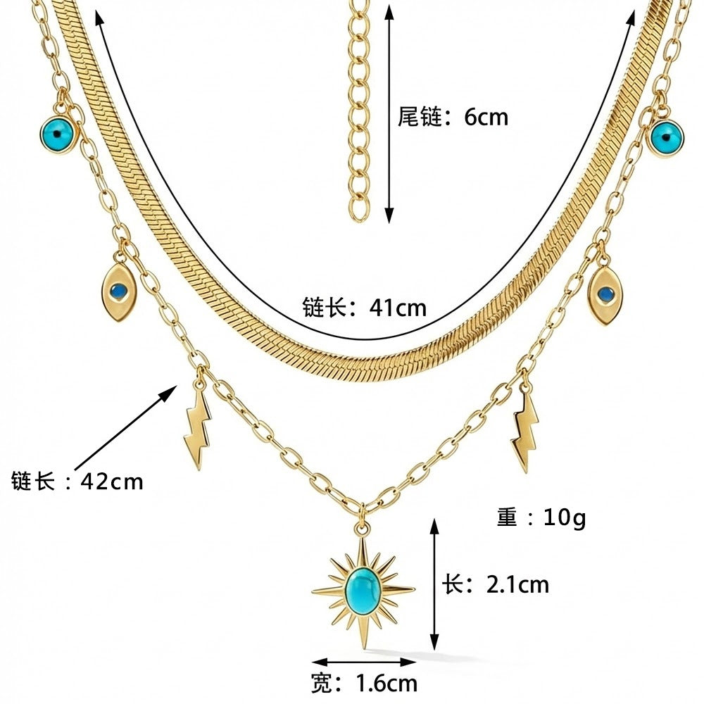 Wholesale 5pcs True gold electroplated turquoise Devil' s Eye necklace