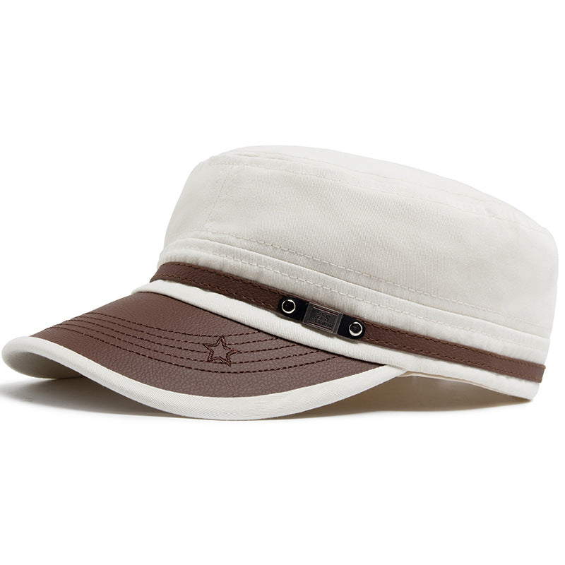 Wholesale Leather Brim Fashion Soft Cotton Casual Sun Visor Military Hat