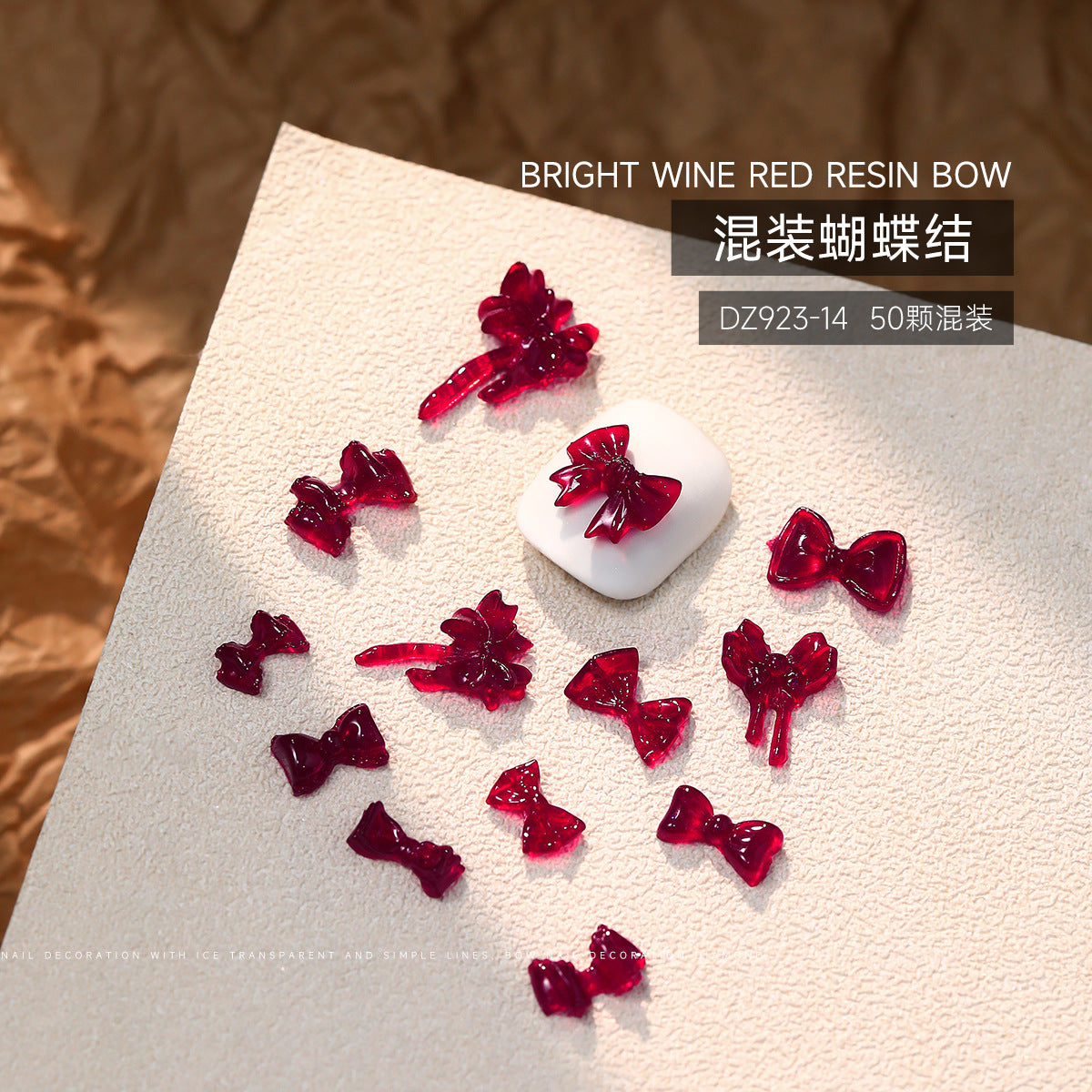 Wholesale 50pcs Bow Nail Art Accessories Burgundy Resin Frosted Mini Three-Dimensional Ribbon Butterfly Bow Tie Nail Decoration