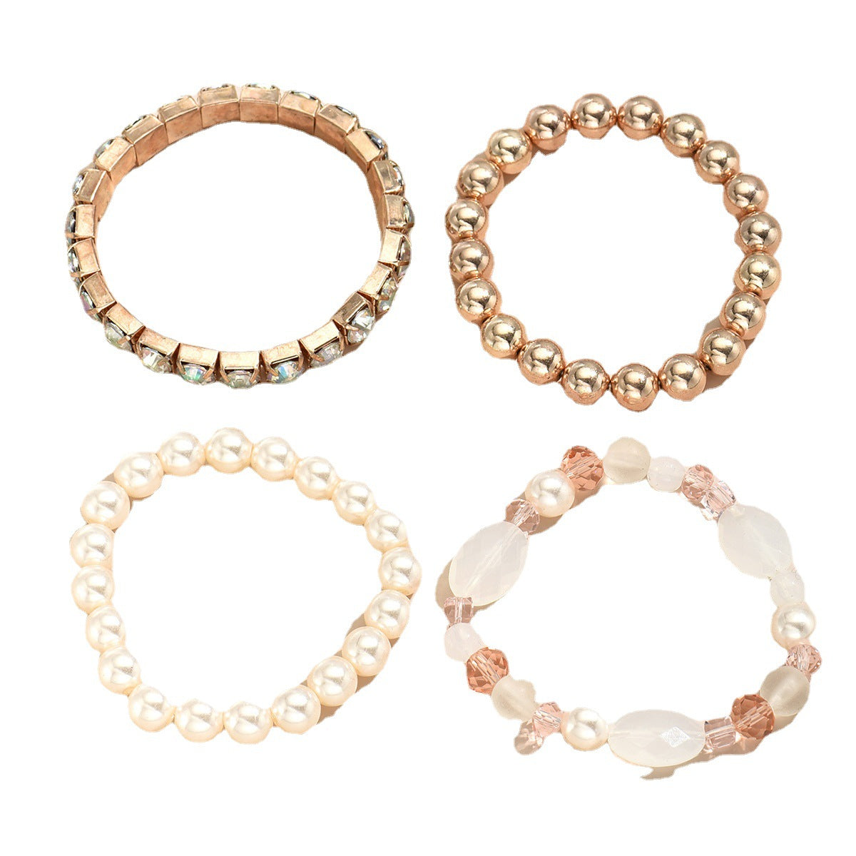 Wholesale Rhinestone Pearl Multi-layered Bracelet 4 Piece Set