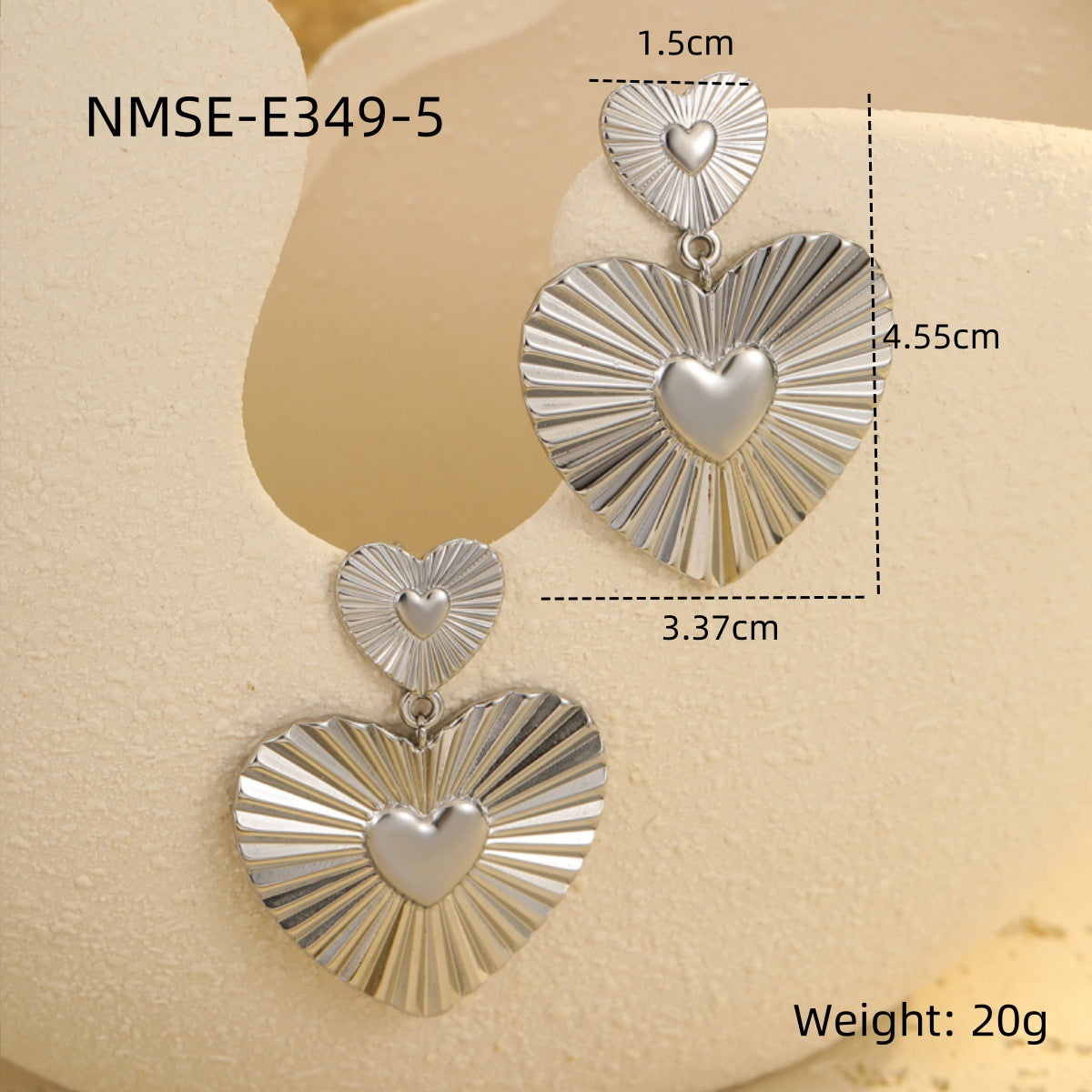 Wholesale Water droplet shaped heart shape Stainless Steel Earrings