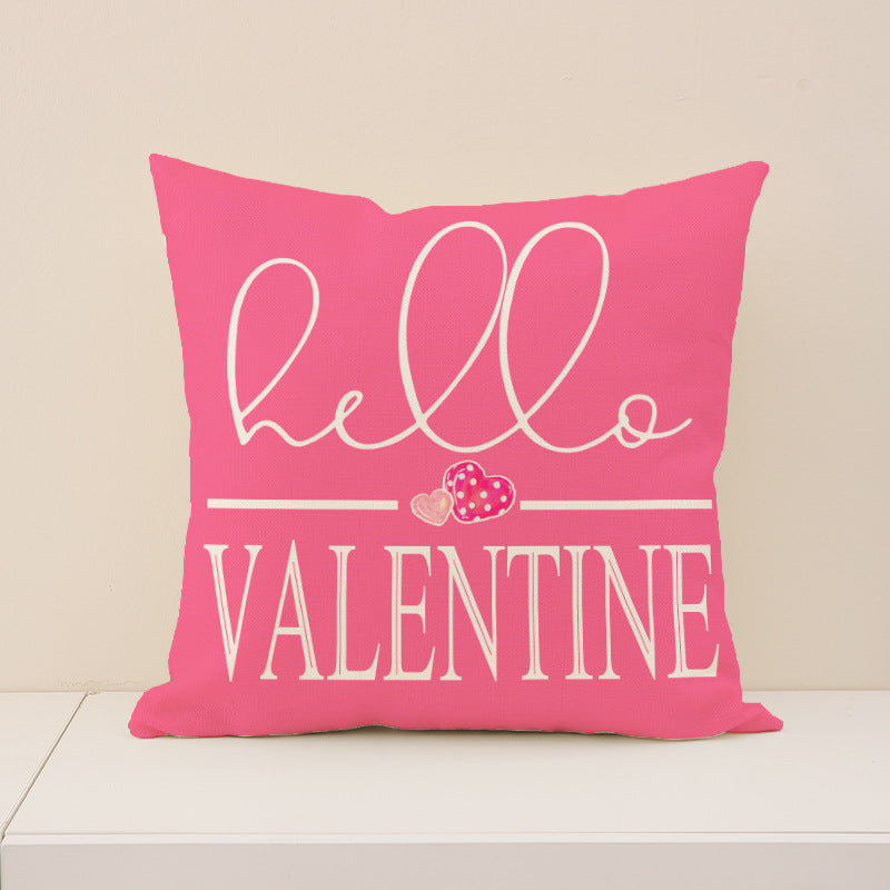 Wholesale  Valentine' s Day  Linen Plaid Printed Love Waist  Pillowcase