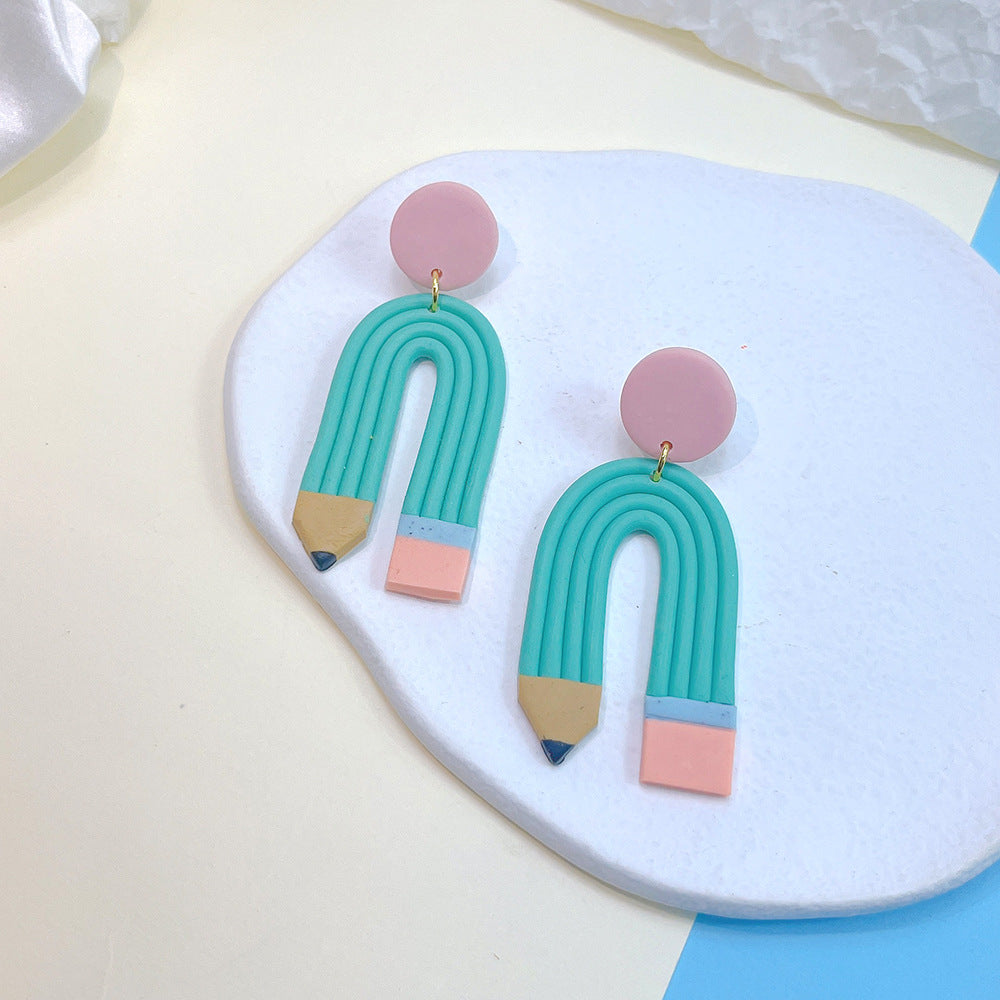 Wholesale Teacher's Day Soft Clay Elbow Striped U-shaped Earrings