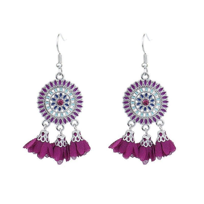 Wholesale Retro Ethnic Style Tassel Alloy Oil Drop Earrings