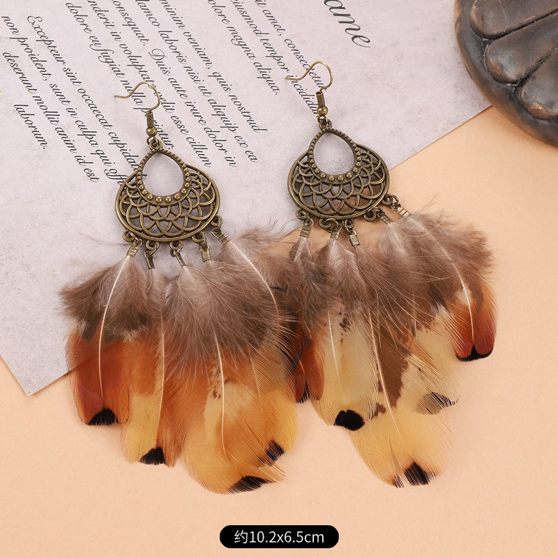Wholesale Peacock Feather Tassel Bohemian Earrings