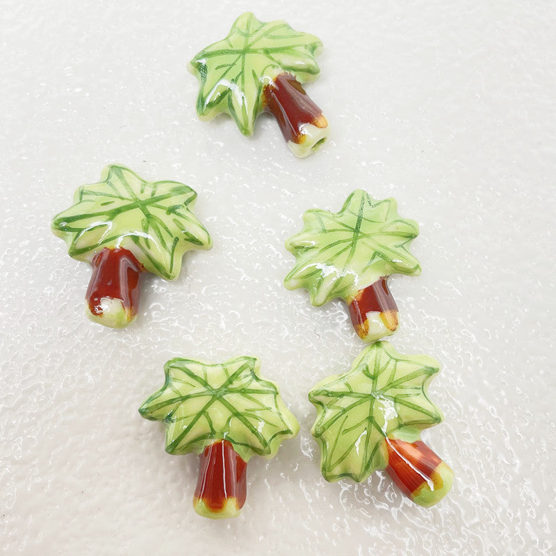 Wholesale Hand Drawn Coconut Tree Ceramic Loose Beads