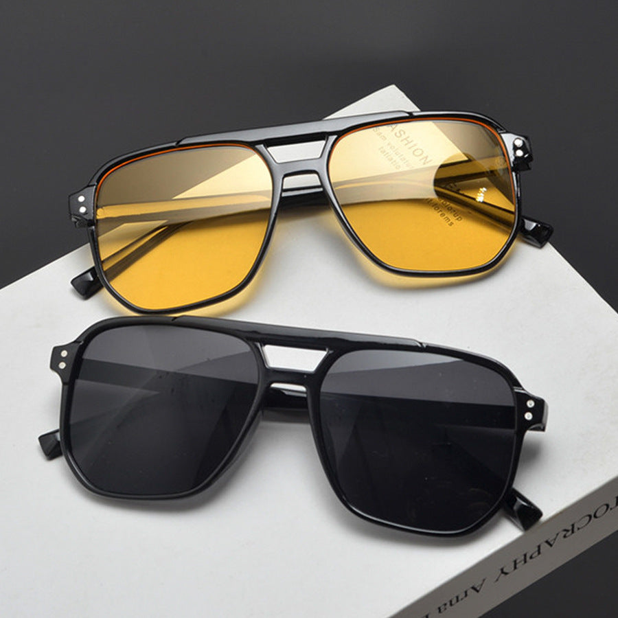 Wholesale Square frame sunglasses UV protection retro marine lenses double beam rice nail aviator sunglasses