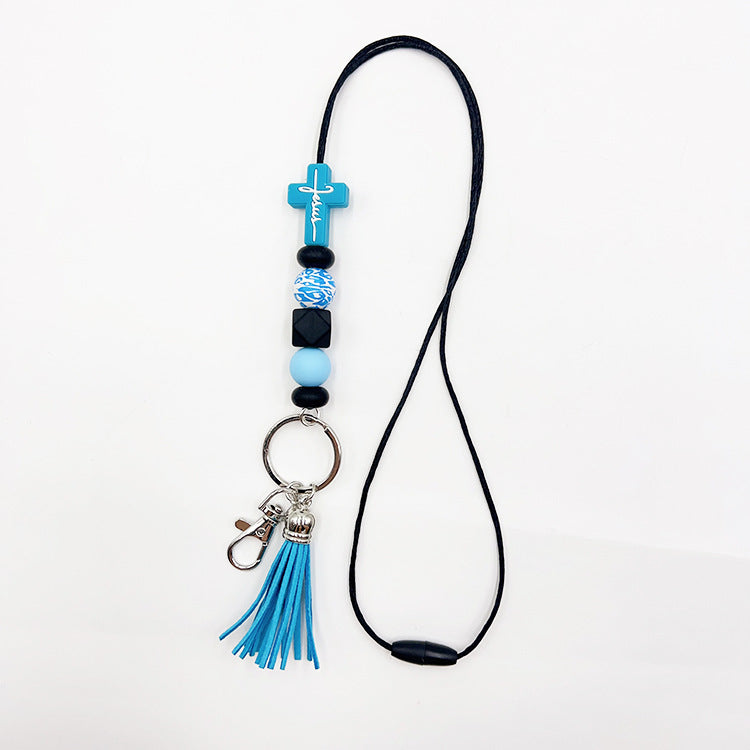 Wholesale Cross Silicone Bead Hanging Rope Certificate Keychain