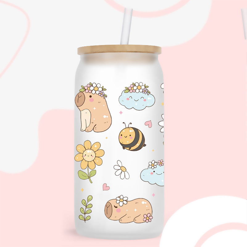 Wholesale Rainbow Flower Cartoon Animal 16oz Cup UV DTF Wraps OLY Exclusive