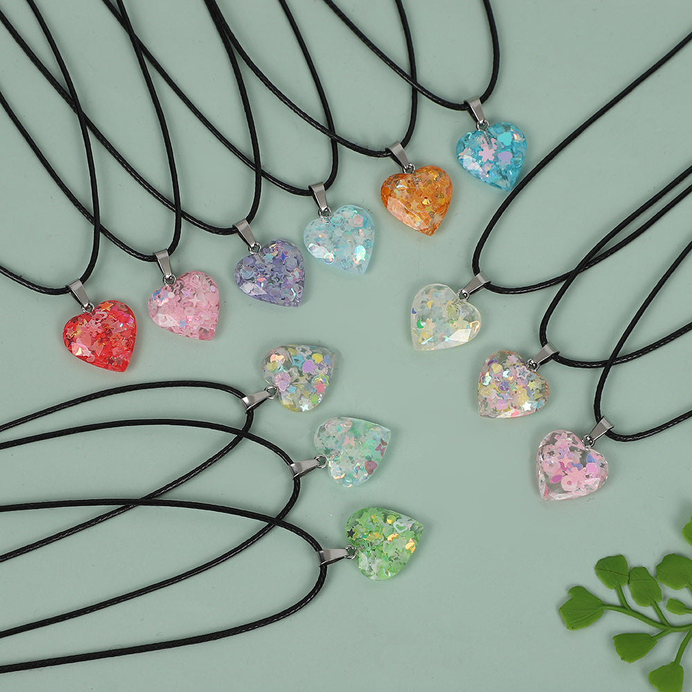 Wholesale Luminous Love Multi colored sequin Peach Heart Necklace