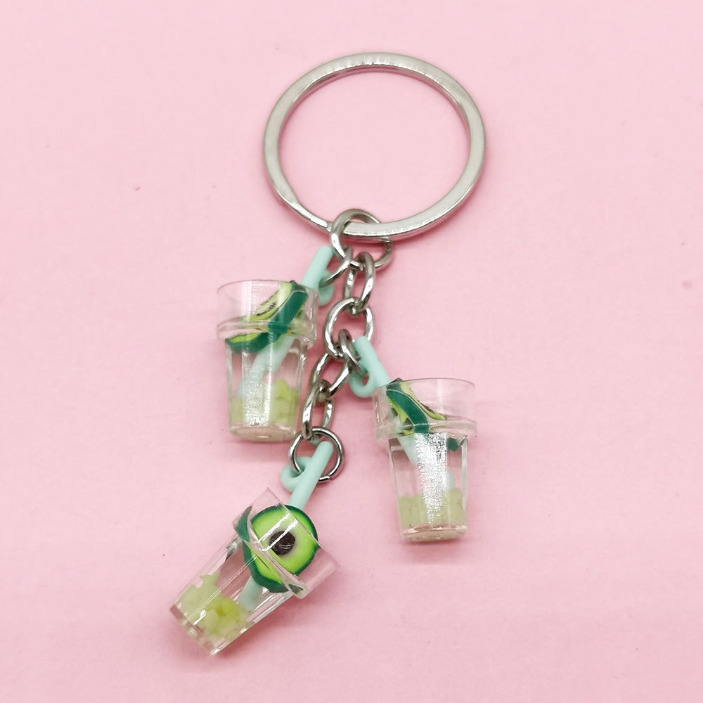 Wholesale Resin Luminous Simulation Fruit Juice Keychain Small Pendant Juice Cup