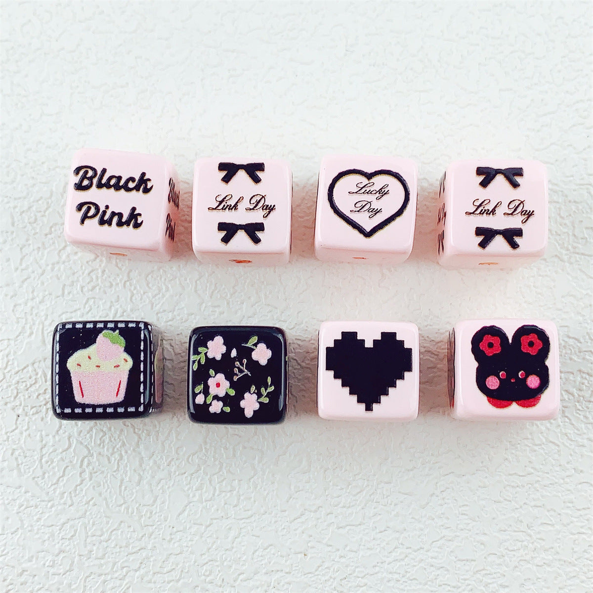 Wholesale 10pcs 14mm printed black and pink love bow flower square acrylic beads