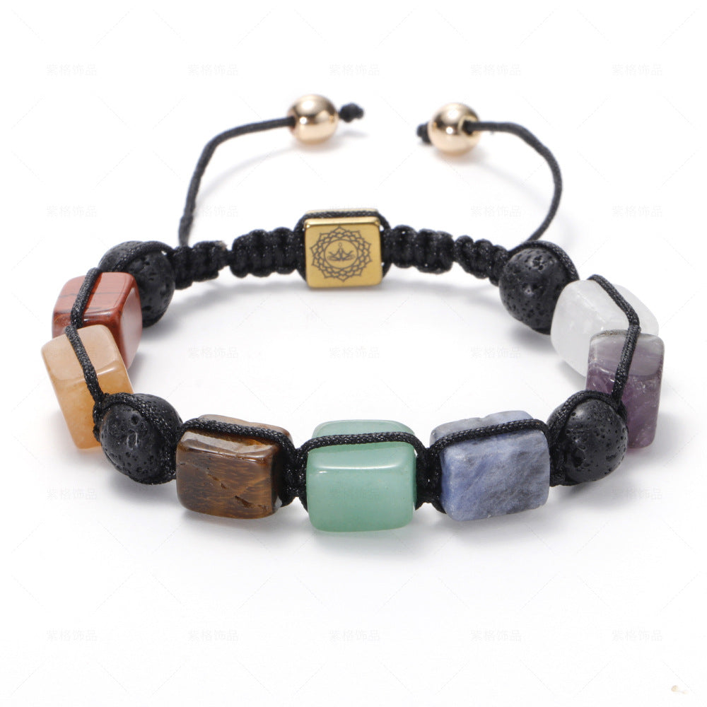 Wholesale Natural Volcanic Stone White Crystal Handwoven Rectangular Agate Bracelet