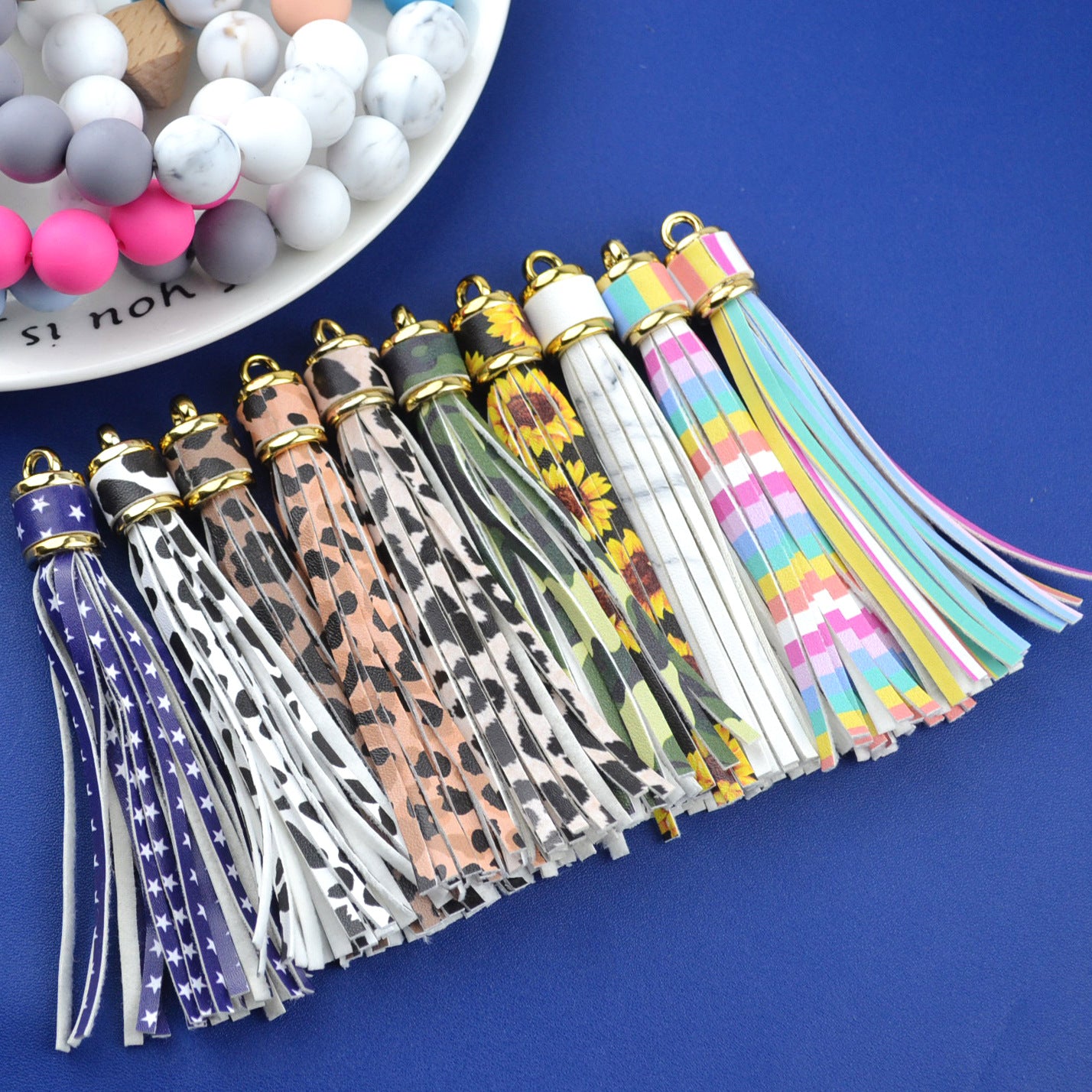 Wholesale Leopard Print PU Leather Tassel Printed Pendant Keychain Accessories