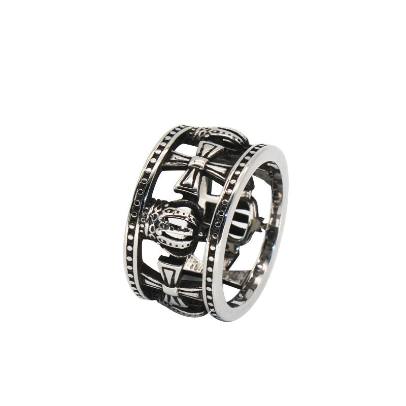 Wholesale Vintage crown cross ring two-tone titanium steel ring simple