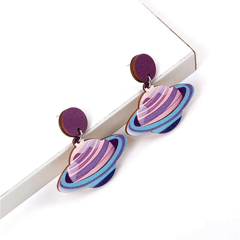 Wholesale Wood Planet Print Earrings