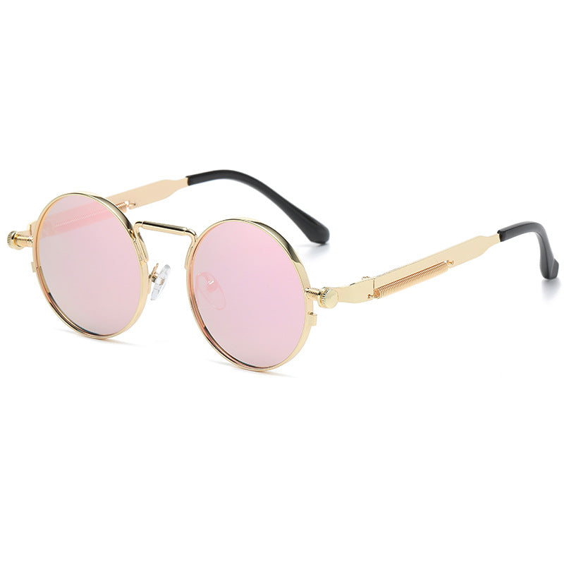 Wholesale Vintage Round Frame Steampunk Style Metal Spring Leg PC Sunglasses