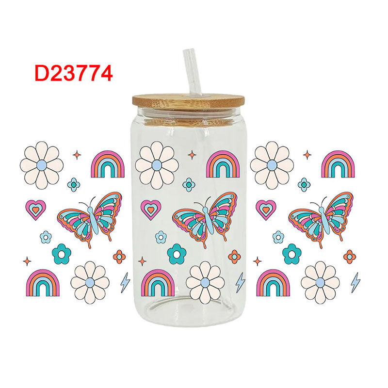 Wholesale Colorful Butterfly Flowers 16oz Cup UV DTF Wraps