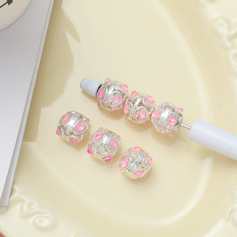 Wholesale 10pcs Alloy Hollow Love Cat's Eye Straight Hole Beads