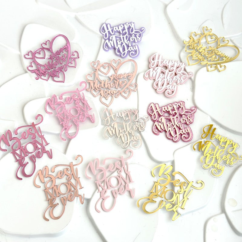Wholesale 10PCS/PACK Mother's Day Happy Acrylic Cake Decoration