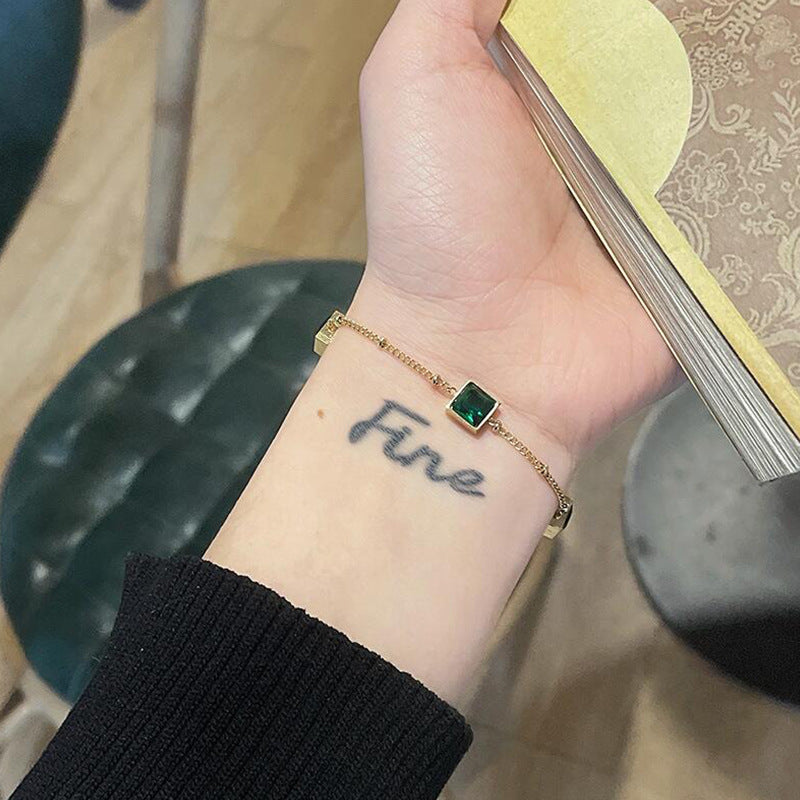 Wholesale Vintage Gold Square Inlaid Emerald Zircon Titanium Steel Bracelet