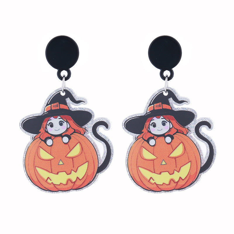 Wholesale  series acrylic earrings ghost pumpkin cartoon bat