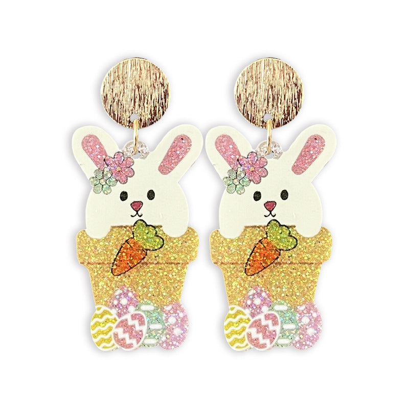 Wholesale Cute Easter rabbit Egg Pink Bow Acrylic Earrings