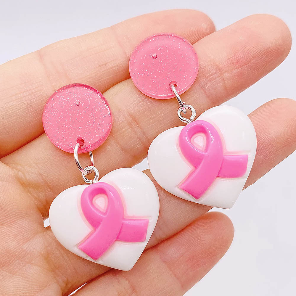 Wholesale Bow Pink Ribbon Women's Health Conscious Acrylic Earrings