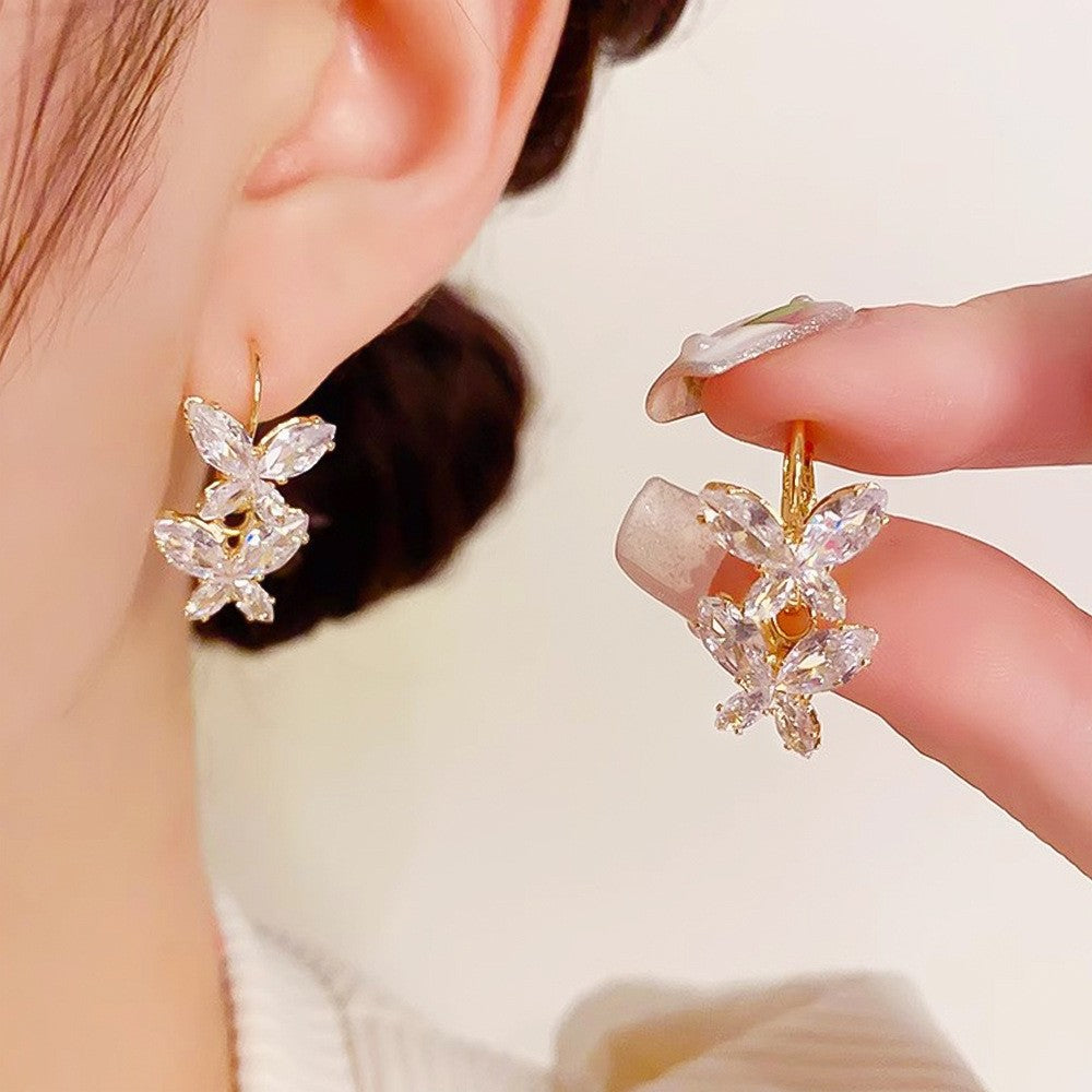 Wholesale Colorful diamond studded silver needle bow Blingbling Earrings