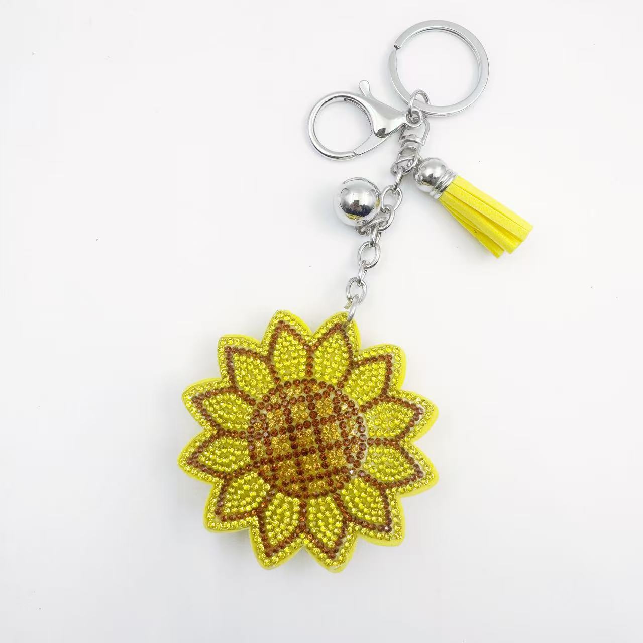 Wholesale Sunflower Rhinestone Keychain Yellow Velvet Bag Charm Chic Fashion Accessory For Car Key Or Purse Gift And Boutique Resale