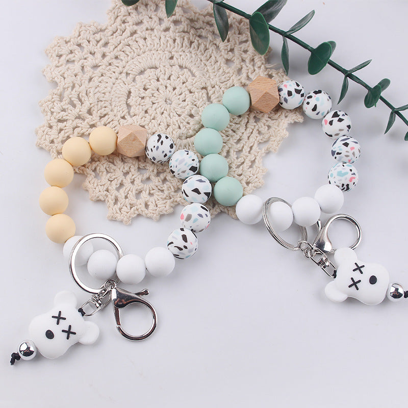 Wholesale Silicone Pearl Cartoon Bear Pendant Bracelet Keychain