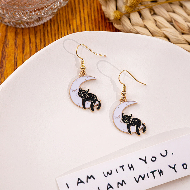 Wholesale Halloween Horror Funny Skull Creative Cat Sun Moon Earrings