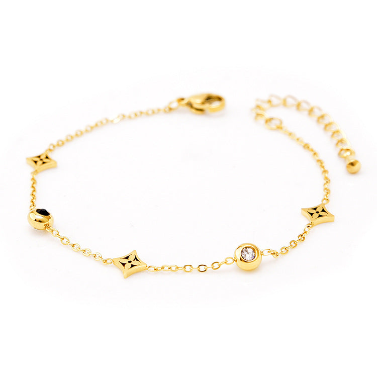 Wholesale Black and White Diamond Butterfly Love Star and Moon Bracelet Titanium Steel 18k Gold Leaf Letter Bracelet