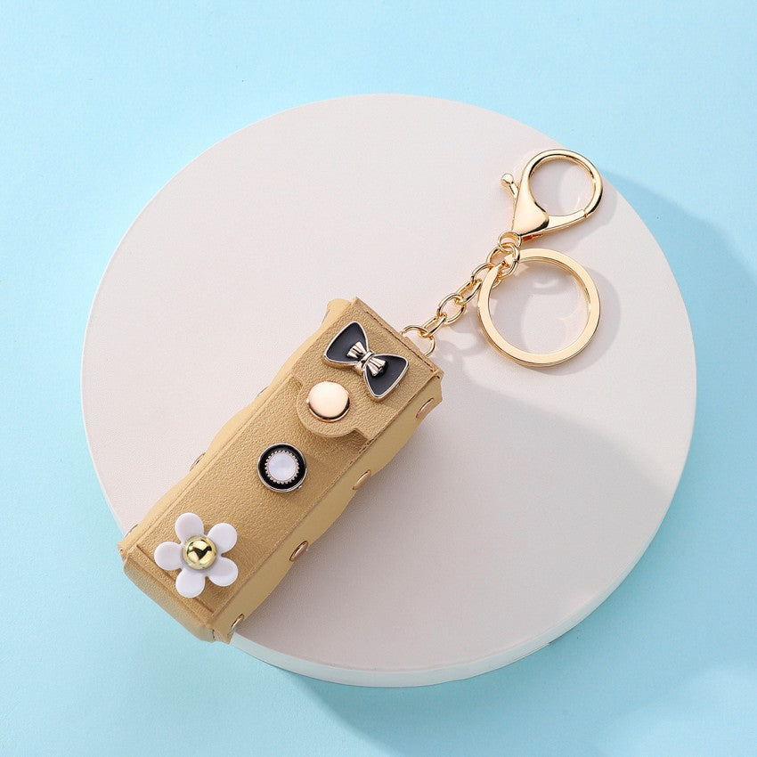 Llavero de bolsillo de lápiz labial de cuero falso al por mayor