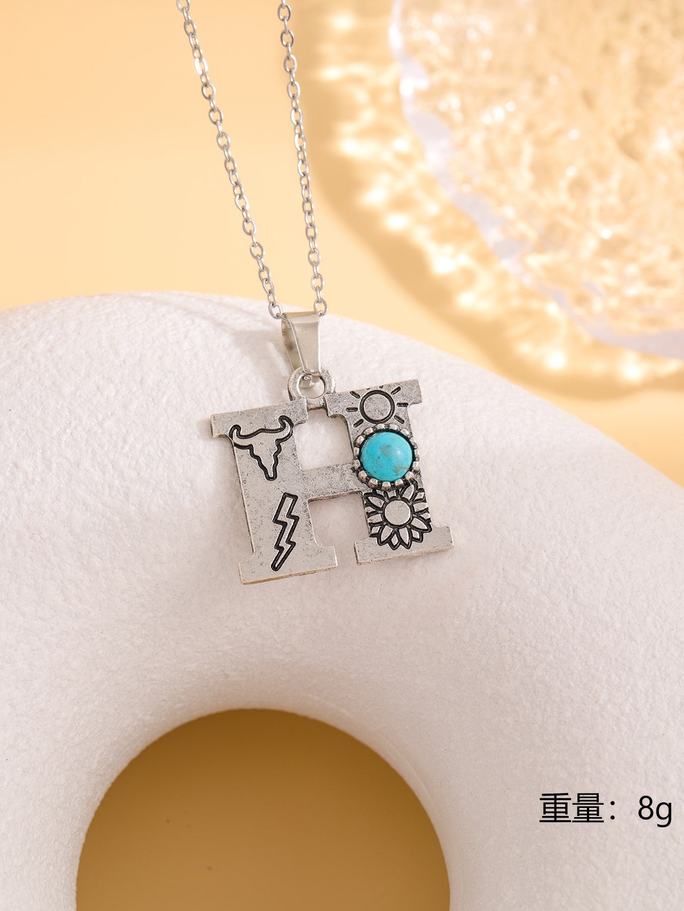 Wholesale Western stainless steel chain cactus turquoise letter necklace