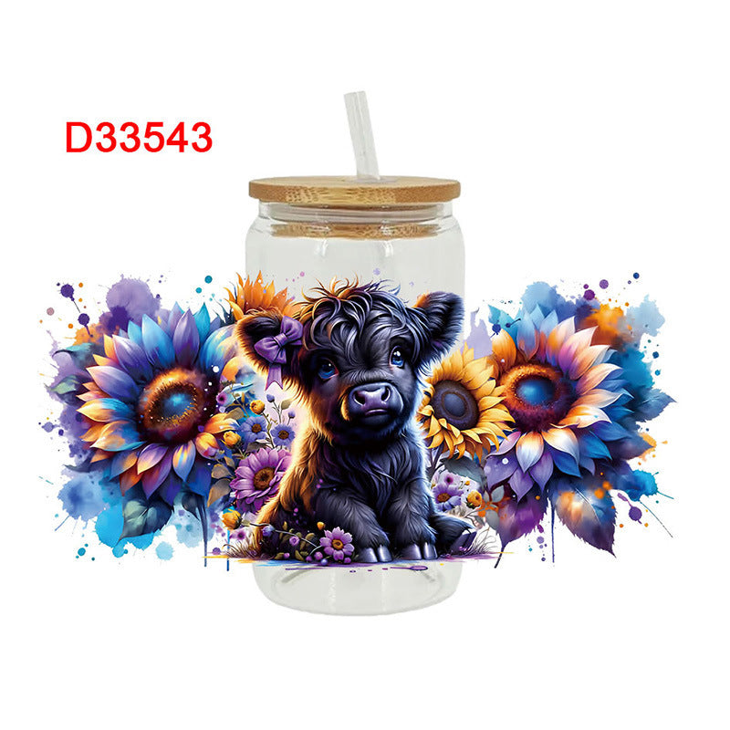 Wholesale Western style flowers butterflies calves 16oz Cup UV DTF Wraps