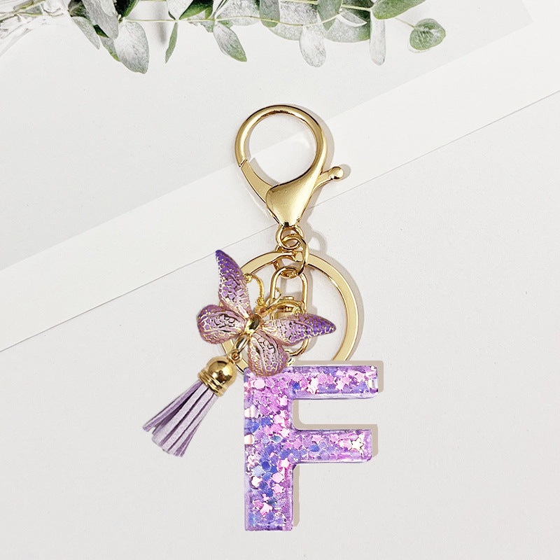 Wholesale Pink sequined butterfly 26 letter Sequin Keychain