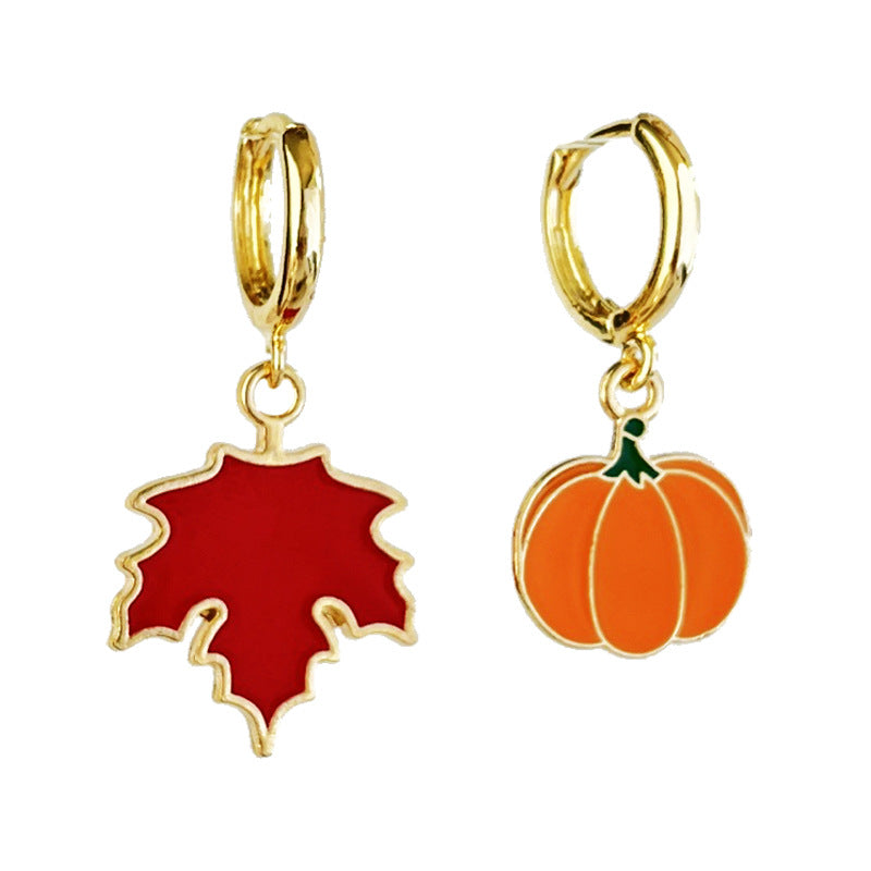 Wholesale 2 Pairs/pack Halloween Ghost Bat Pumpkin Maple Leaf Metal Earrings