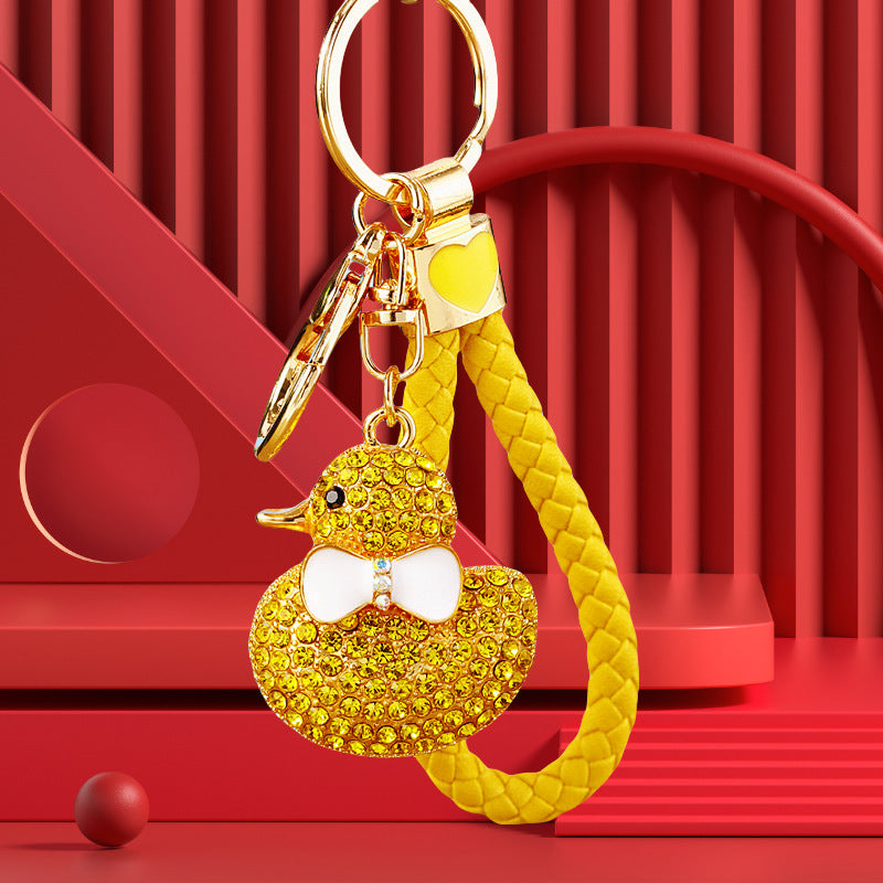 Wholesale Cute Crystal Studded Little Yellow Duck Car Keychain Bag Charm For Women Boutique Resale Decorative Accessory