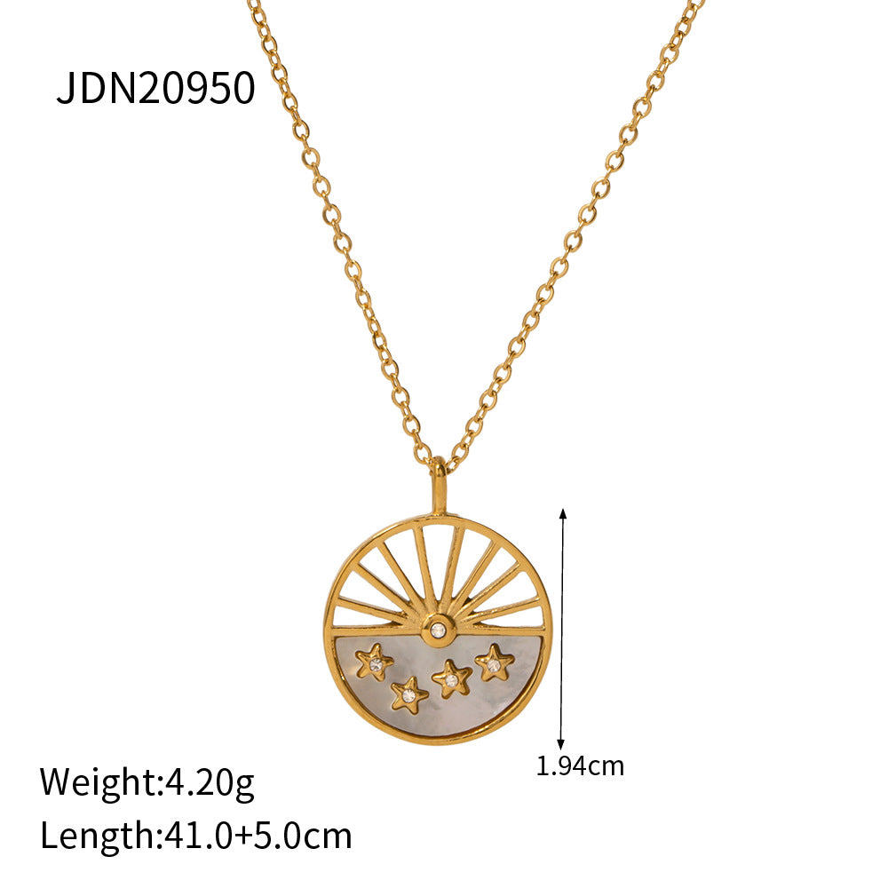 Wholesale Titanium Steel 18K Gold Moon Circle Necklace