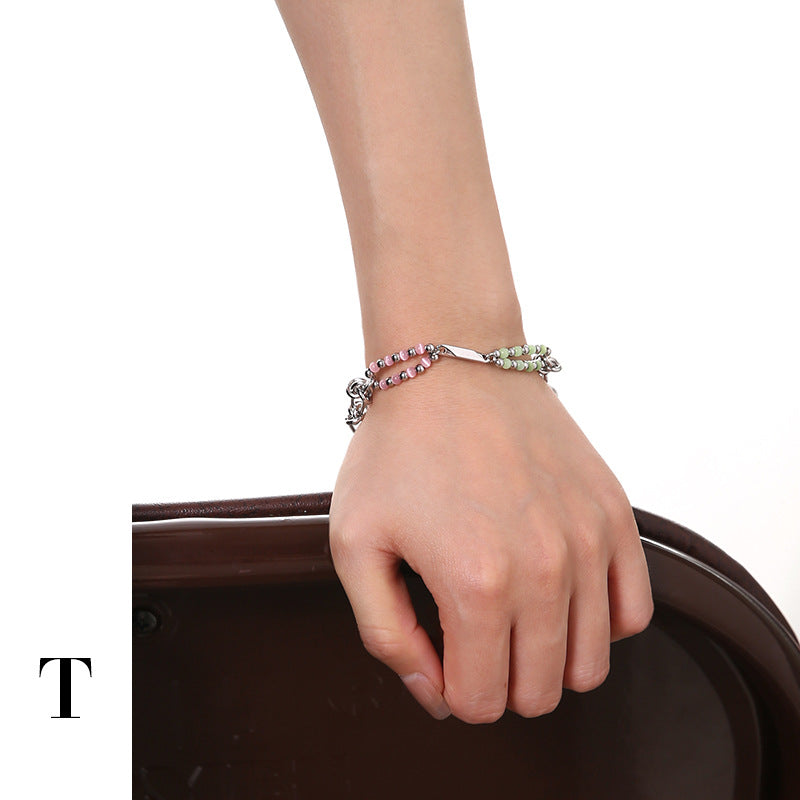 Wholesale titanium steel double layer natural stone bracelet