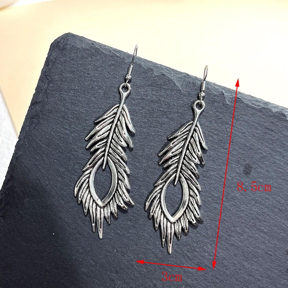 Wholesale Peacock Feather Drop Earrings Alloy Earrings