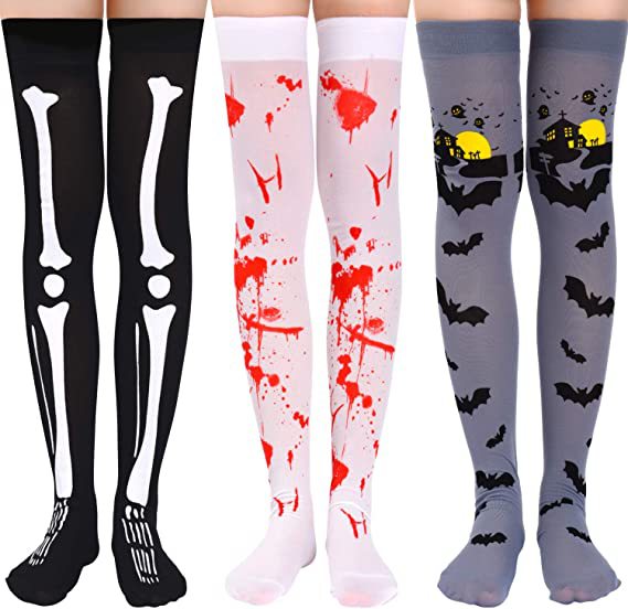 Wholesale Halloween Bat Spider Web Clown Skeleton Skull Over The Knee Socks