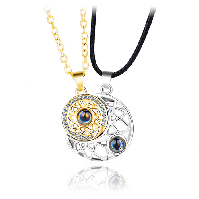 Wholesale 100 Languages Magnetic Stone Necklace Sun and Moon Couple